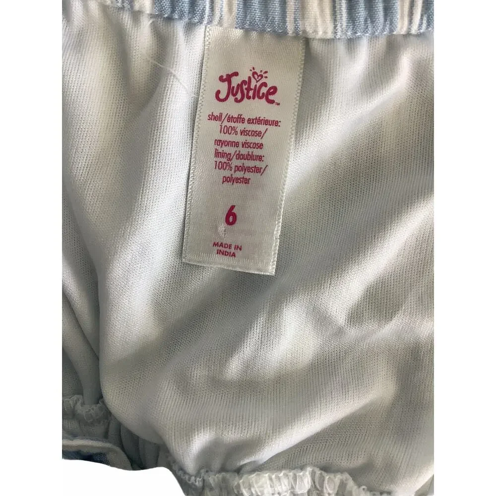 Justice Blue White Striped Quarter Button Jumpsuit